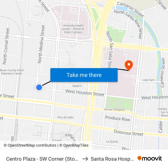 Centro Plaza - SW Corner (Stop A) to Santa Rosa Hospital map