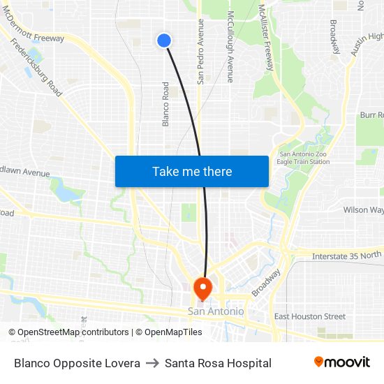 Blanco Opposite Lovera to Santa Rosa Hospital map