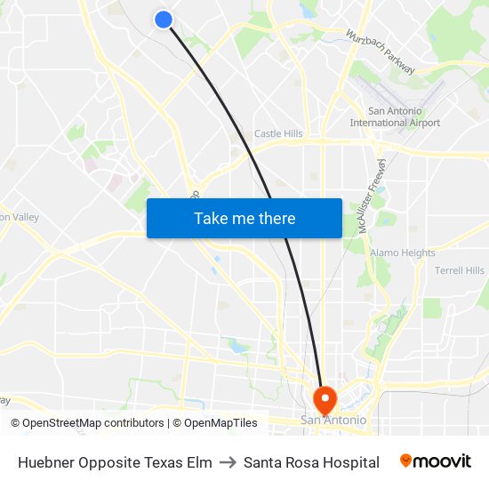 Huebner Opposite Texas Elm to Santa Rosa Hospital map