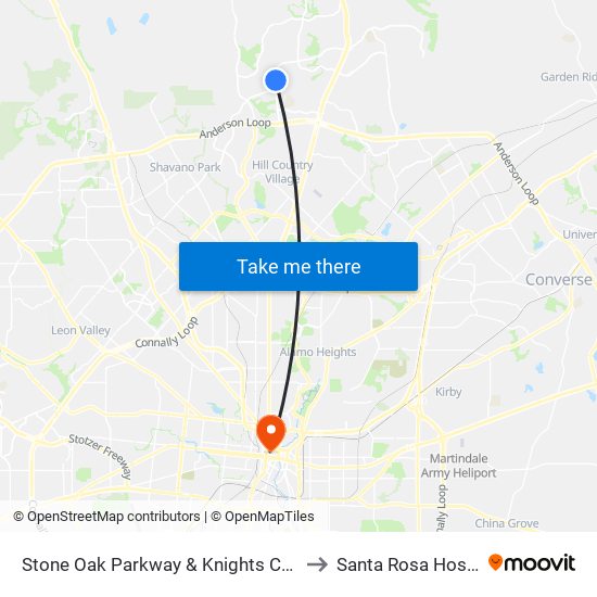 Stone Oak Parkway & Knights Cross Dr. to Santa Rosa Hospital map