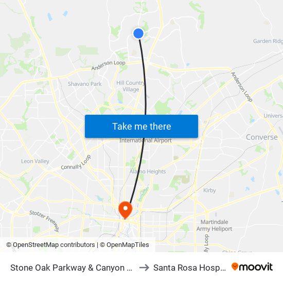 Stone Oak Parkway & Canyon Golf to Santa Rosa Hospital map