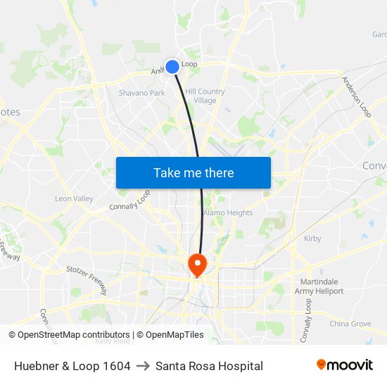 Huebner & Loop 1604 to Santa Rosa Hospital map