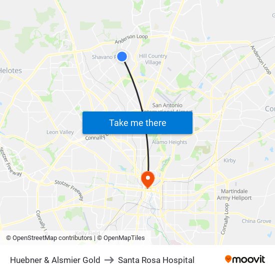 Huebner & Alsmier Gold to Santa Rosa Hospital map