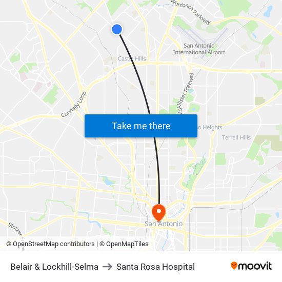 Belair & Lockhill-Selma to Santa Rosa Hospital map