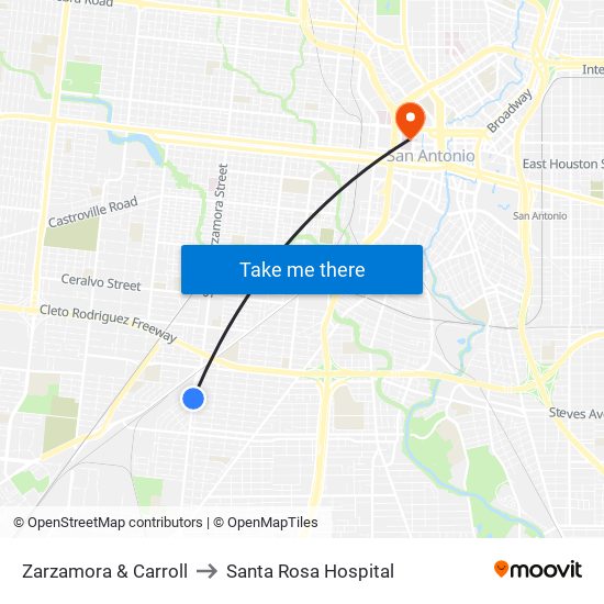 Zarzamora & Carroll to Santa Rosa Hospital map