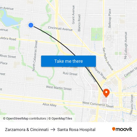 Zarzamora & Cincinnati to Santa Rosa Hospital map