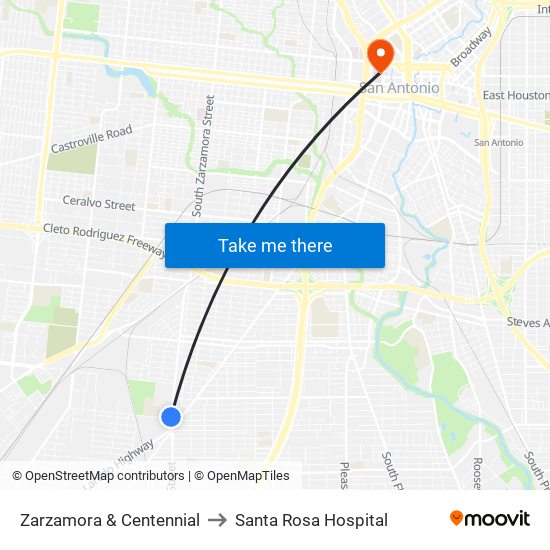 Zarzamora & Centennial to Santa Rosa Hospital map