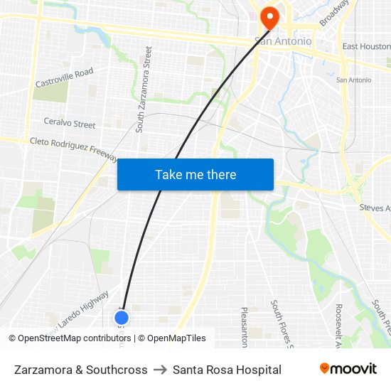 Zarzamora & Southcross to Santa Rosa Hospital map