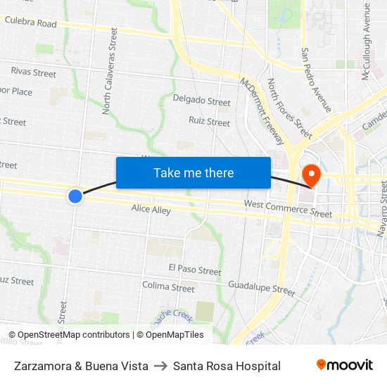 Zarzamora & Buena Vista to Santa Rosa Hospital map