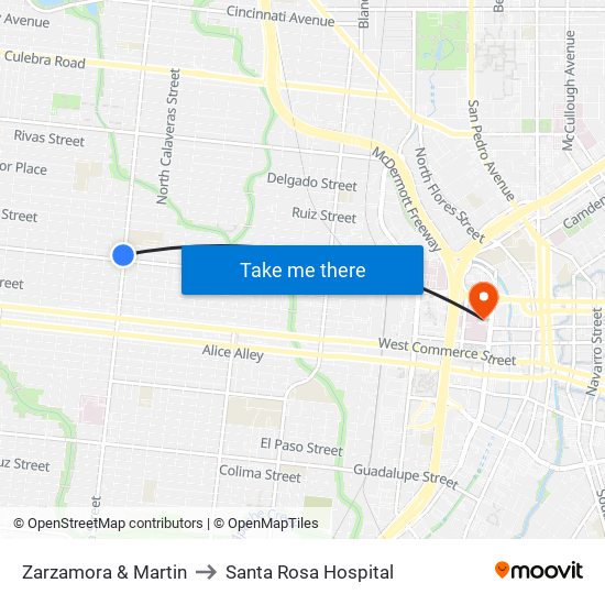 Zarzamora & Martin to Santa Rosa Hospital map