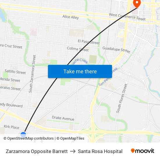 Zarzamora Opposite Barrett to Santa Rosa Hospital map