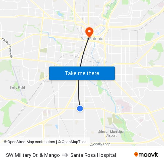 SW Military Dr. & Mango to Santa Rosa Hospital map