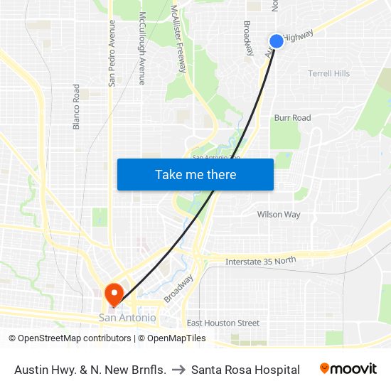 Austin Hwy. & N. New Brnfls. to Santa Rosa Hospital map