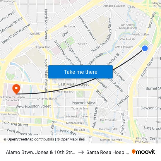 Alamo Btwn. Jones & 10th Street to Santa Rosa Hospital map