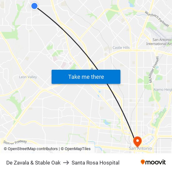 De Zavala & Stable Oak to Santa Rosa Hospital map