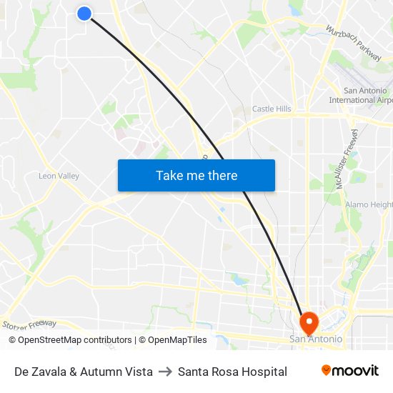 De Zavala & Autumn Vista to Santa Rosa Hospital map