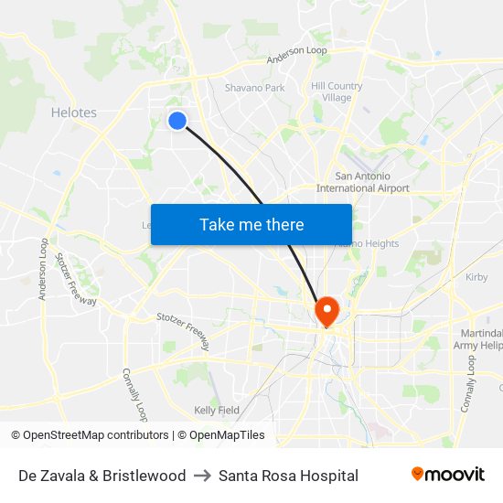 De Zavala & Bristlewood to Santa Rosa Hospital map