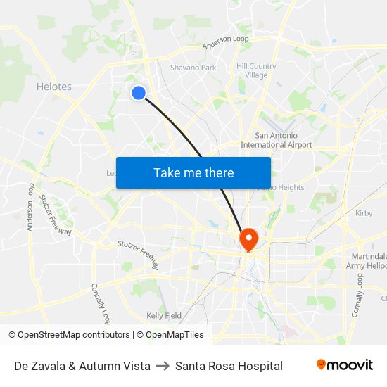 De Zavala & Autumn Vista to Santa Rosa Hospital map