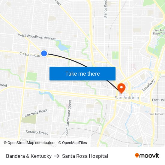 Bandera & Kentucky to Santa Rosa Hospital map