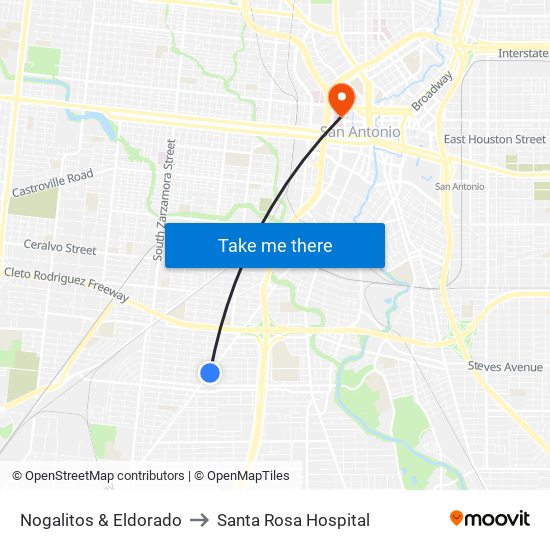 Nogalitos & Eldorado to Santa Rosa Hospital map