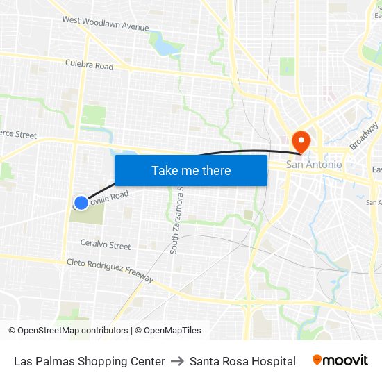 Las Palmas Shopping Center to Santa Rosa Hospital map