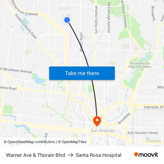 Warner Ave & Thorain Blvd to Santa Rosa Hospital map