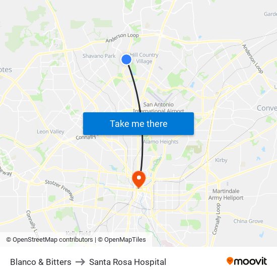 Blanco & Bitters to Santa Rosa Hospital map