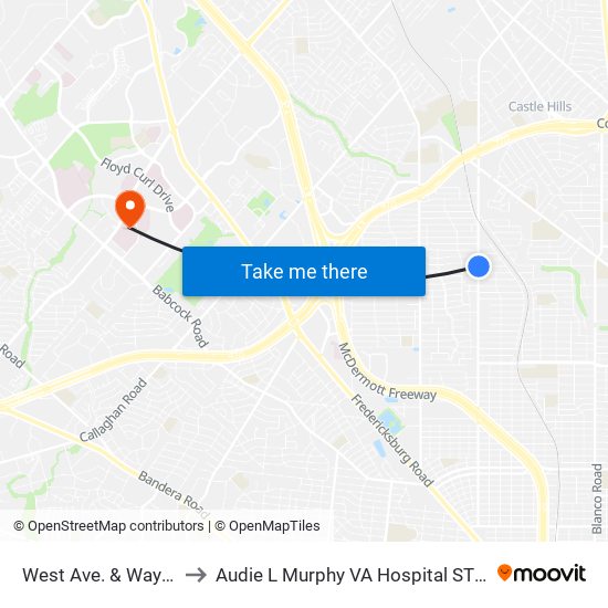 West Ave. & Wayside to Audie L Murphy VA Hospital STVHCS map