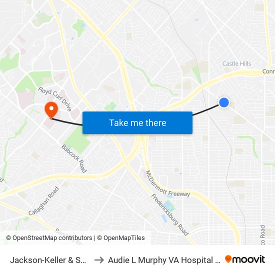 Jackson-Keller & Shalimar to Audie L Murphy VA Hospital STVHCS map