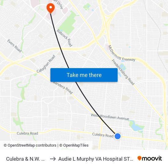 Culebra & N.W. 26th to Audie L Murphy VA Hospital STVHCS map