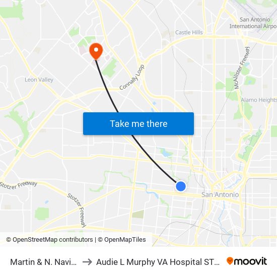 Martin & N. Navidad to Audie L Murphy VA Hospital STVHCS map