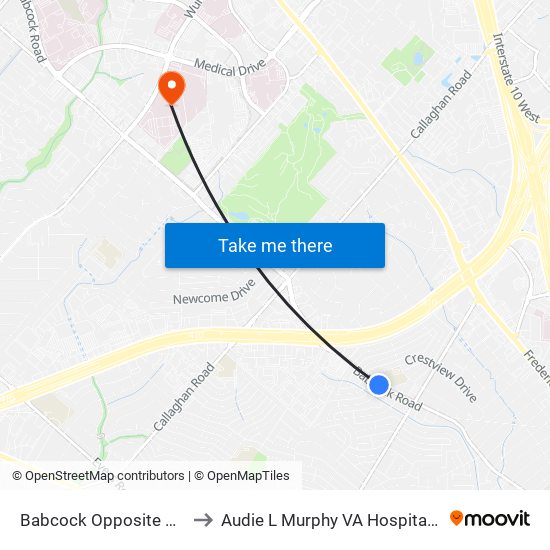 Babcock Opposite One Oak to Audie L Murphy VA Hospital STVHCS map