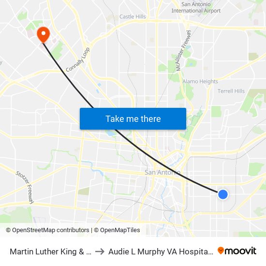 Martin Luther King & Walters to Audie L Murphy VA Hospital STVHCS map