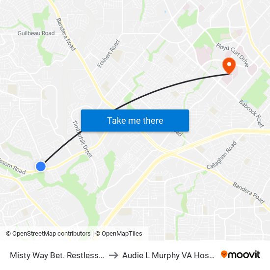 Misty Way Bet. Restless Wind & Echo to Audie L Murphy VA Hospital STVHCS map