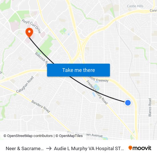 Neer & Sacramento to Audie L Murphy VA Hospital STVHCS map