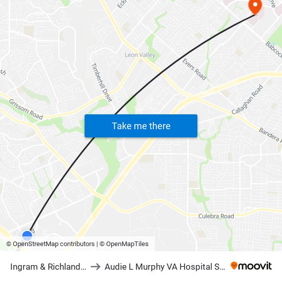 Ingram & Richland Hills to Audie L Murphy VA Hospital STVHCS map