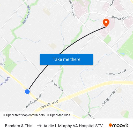 Bandera & Thistle to Audie L Murphy VA Hospital STVHCS map