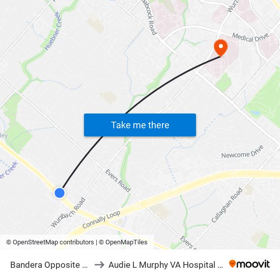 Bandera Opposite Thistle to Audie L Murphy VA Hospital STVHCS map