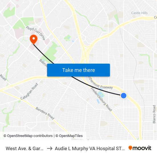 West Ave. & Gardina to Audie L Murphy VA Hospital STVHCS map