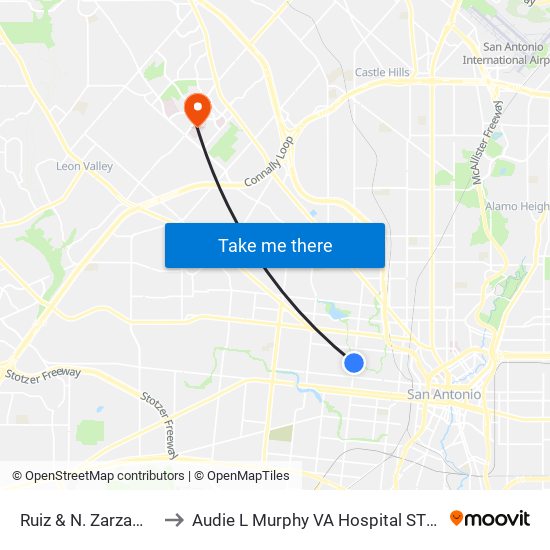 Ruiz & N. Zarzamora to Audie L Murphy VA Hospital STVHCS map