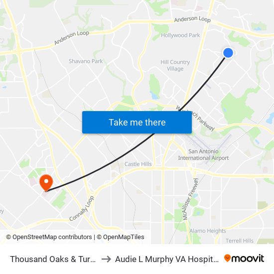 Thousand Oaks & Turkey Point to Audie L Murphy VA Hospital STVHCS map