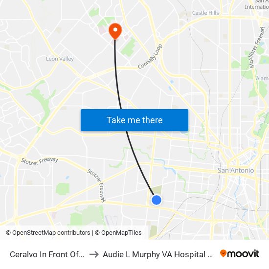 Ceralvo In Front Of 1602 to Audie L Murphy VA Hospital STVHCS map