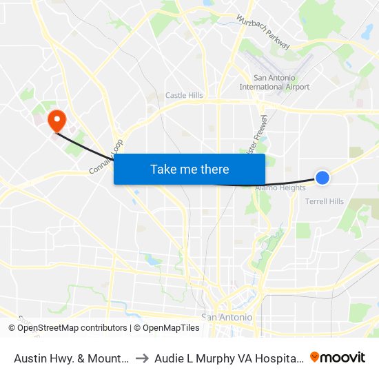 Austin Hwy. & Mount Calvary to Audie L Murphy VA Hospital STVHCS map