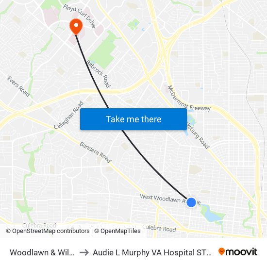 Woodlawn & Wilson to Audie L Murphy VA Hospital STVHCS map