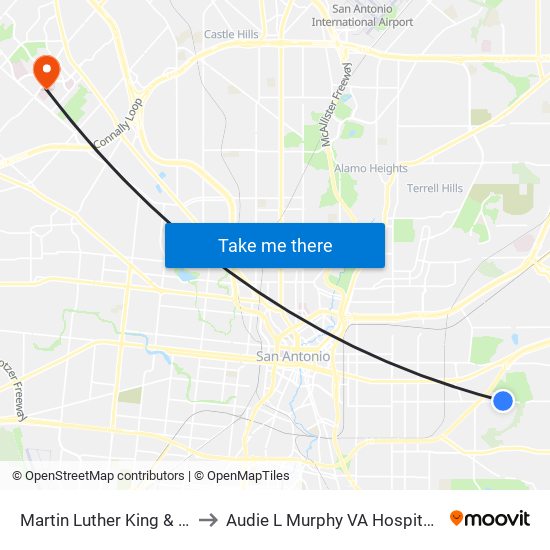 Martin Luther King & Bookert to Audie L Murphy VA Hospital STVHCS map