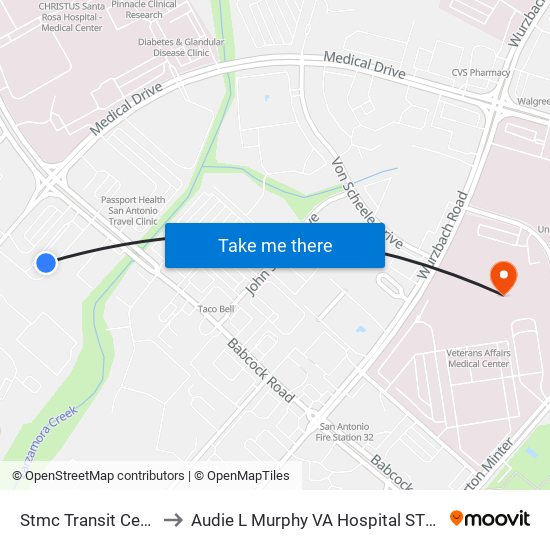 Stmc Transit Center to Audie L Murphy VA Hospital STVHCS map