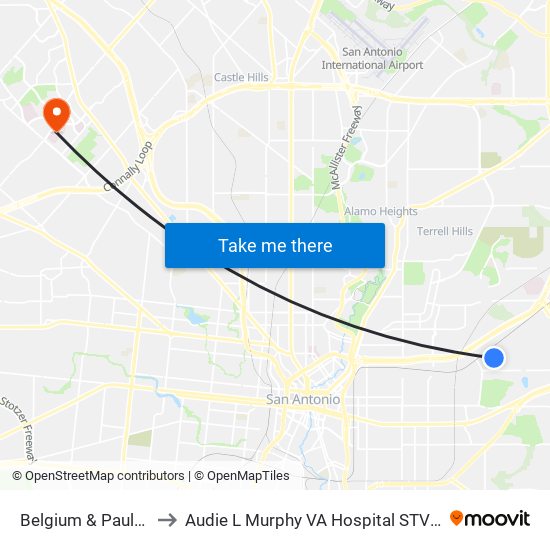 Belgium & Paulsun to Audie L Murphy VA Hospital STVHCS map