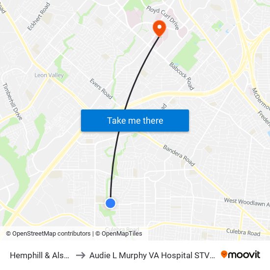 Hemphill & Alston to Audie L Murphy VA Hospital STVHCS map