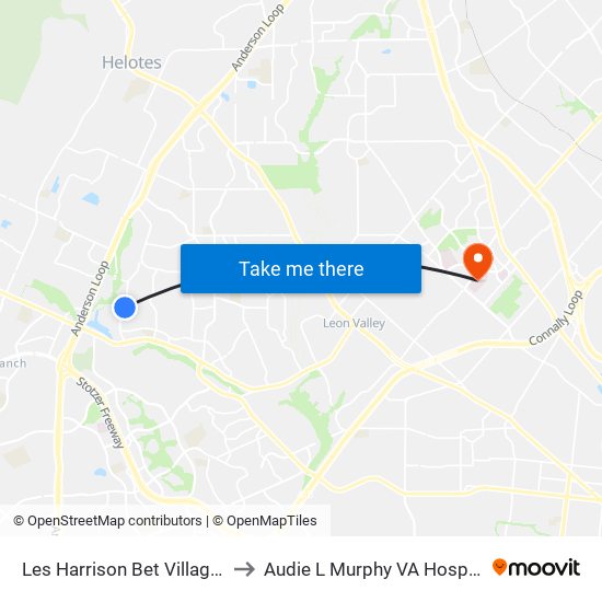 Les Harrison Bet Village Club & Vil to Audie L Murphy VA Hospital STVHCS map