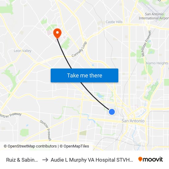 Ruiz & Sabinas to Audie L Murphy VA Hospital STVHCS map